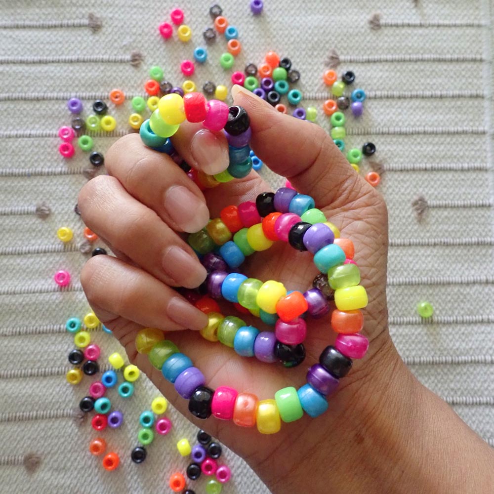 Cosmic Neon Mix Plastic Pony Beads 6 x 9mm, 500 beads