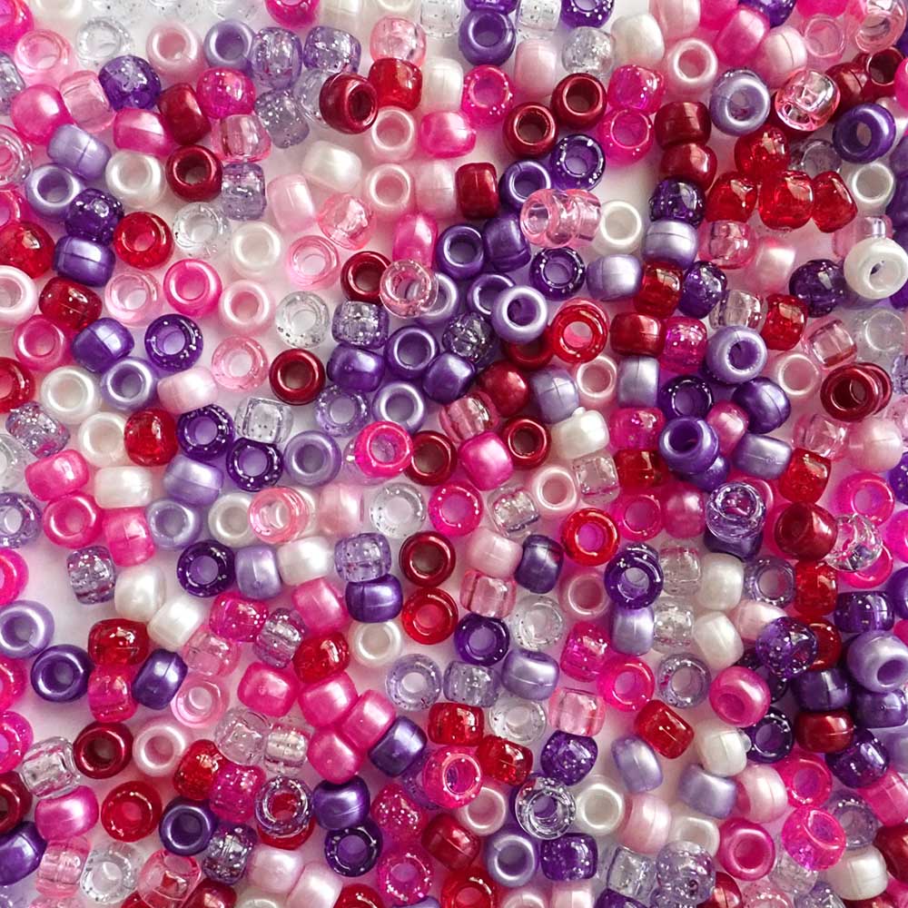 Valentine's Day Sparkle & Shimmer Mix Plastic Pony Beads 6 x 9mm, 500 beads