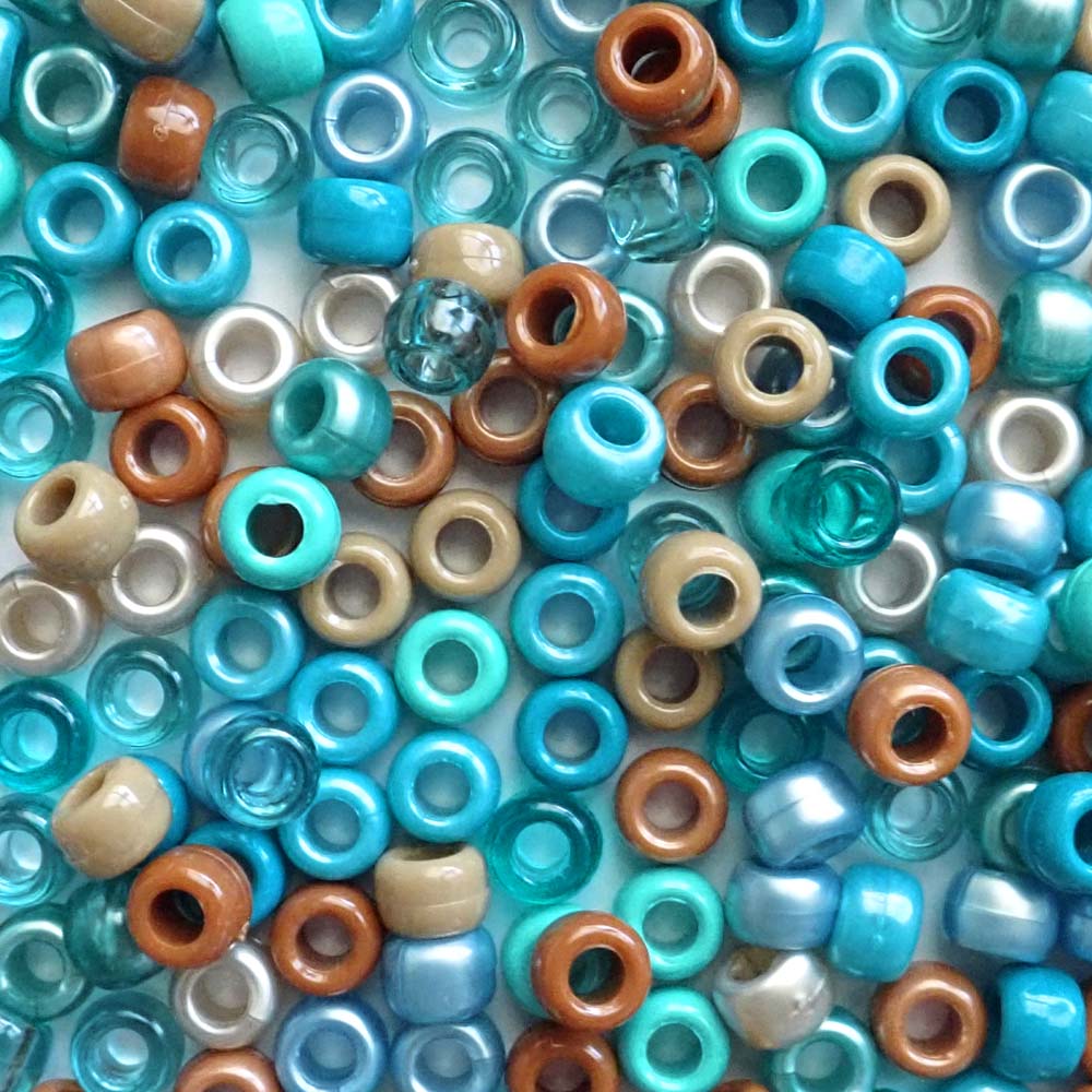 Turquoise Mix of Plastic Pony Beads. Size 6 x 9 mm. Craft Beads for making bracelets, jewelry making, arts & crafts.