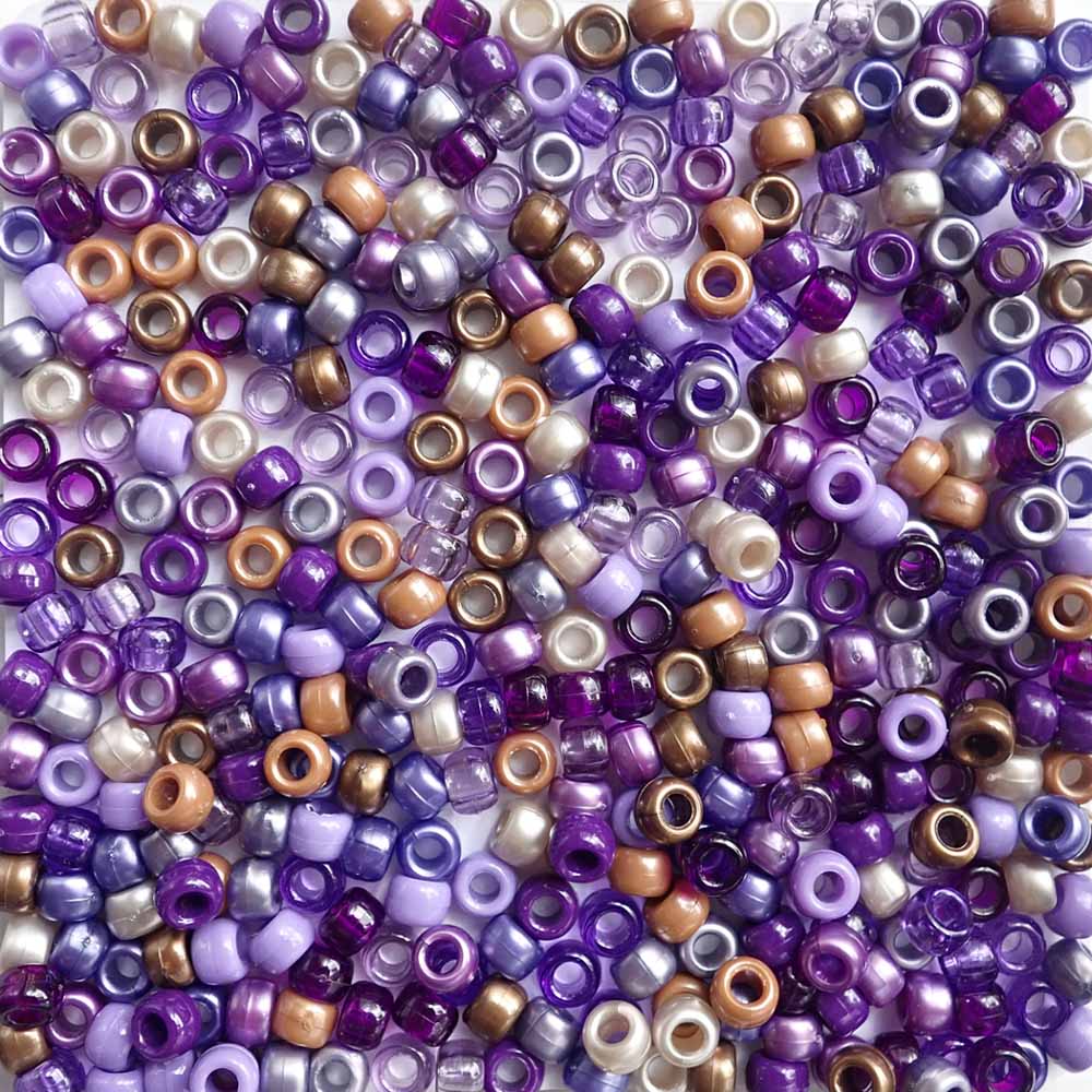 Boho Purple Mix Plastic Pony Beads 6 x 9mm, 500 beads