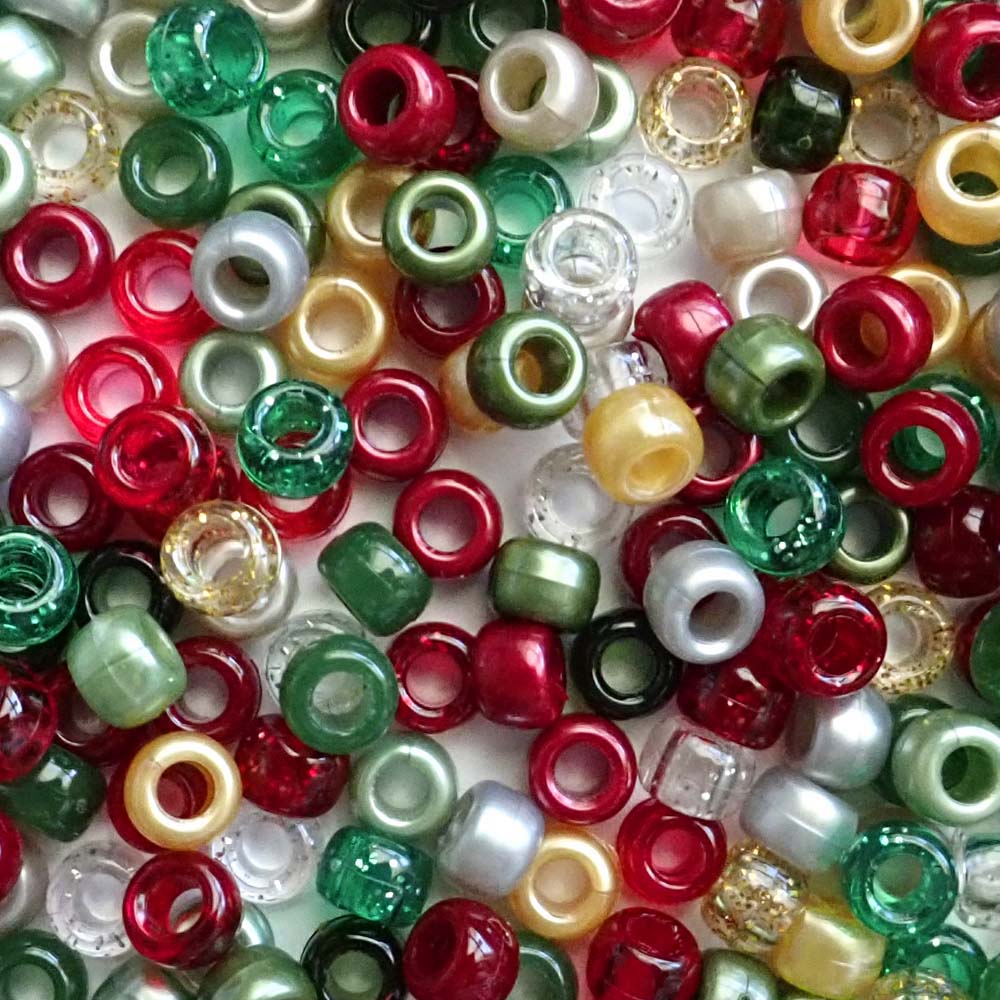 Vintage Christmas Mix Plastic Pony Beads. Size 6 x 9 mm. Craft Beads for making bracelets, jewelry making, arts & crafts.
