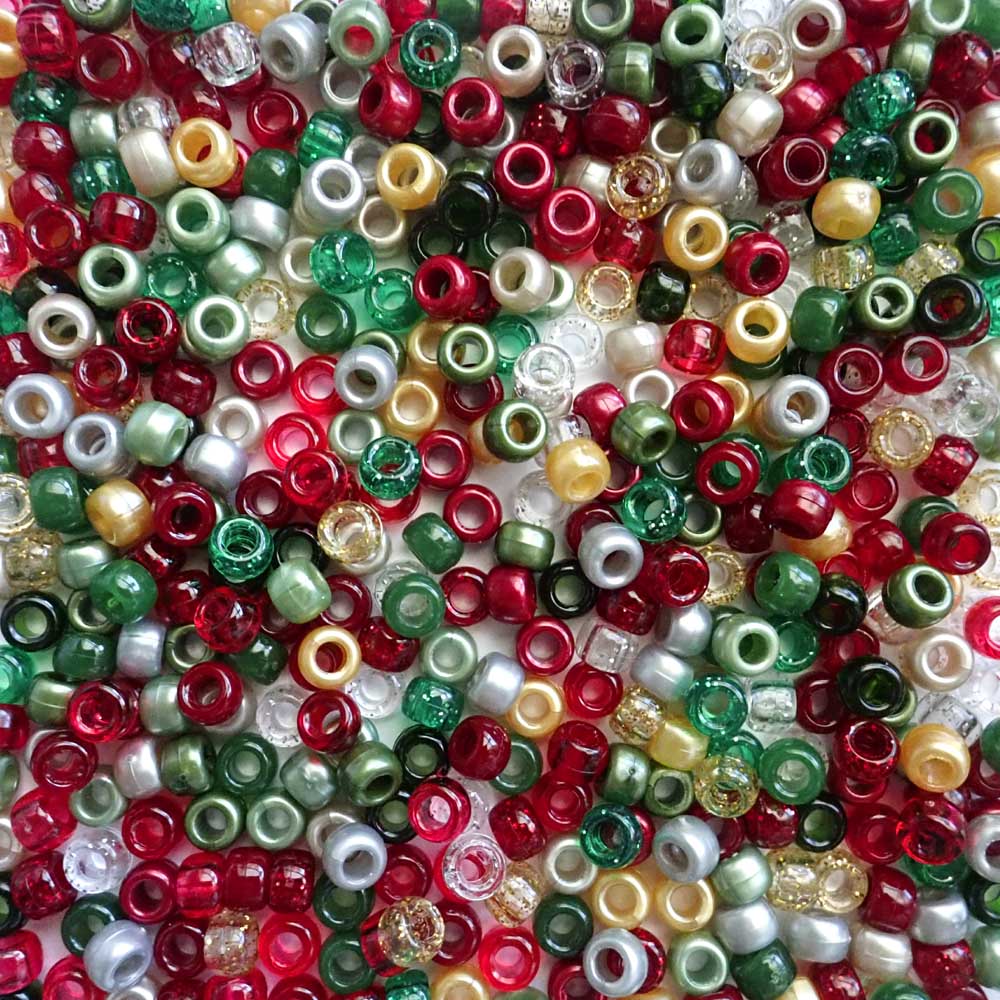 Vintage Christmas Mix Plastic Pony Beads. Size 6 x 9 mm. Craft Beads for making bracelets, jewelry making, arts & crafts.
