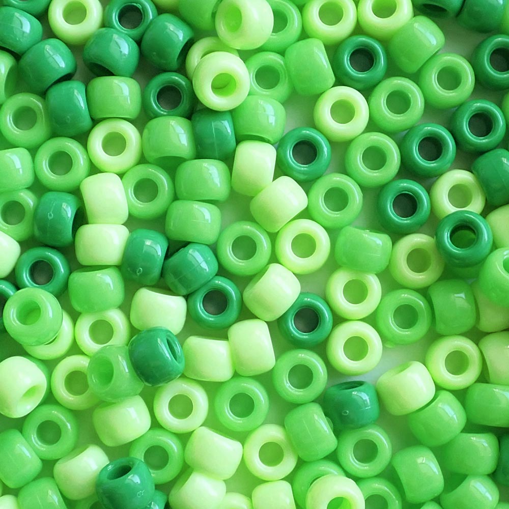 Spring Green Mix Plastic Pony Beads 6 x 9mm, 500 beads
