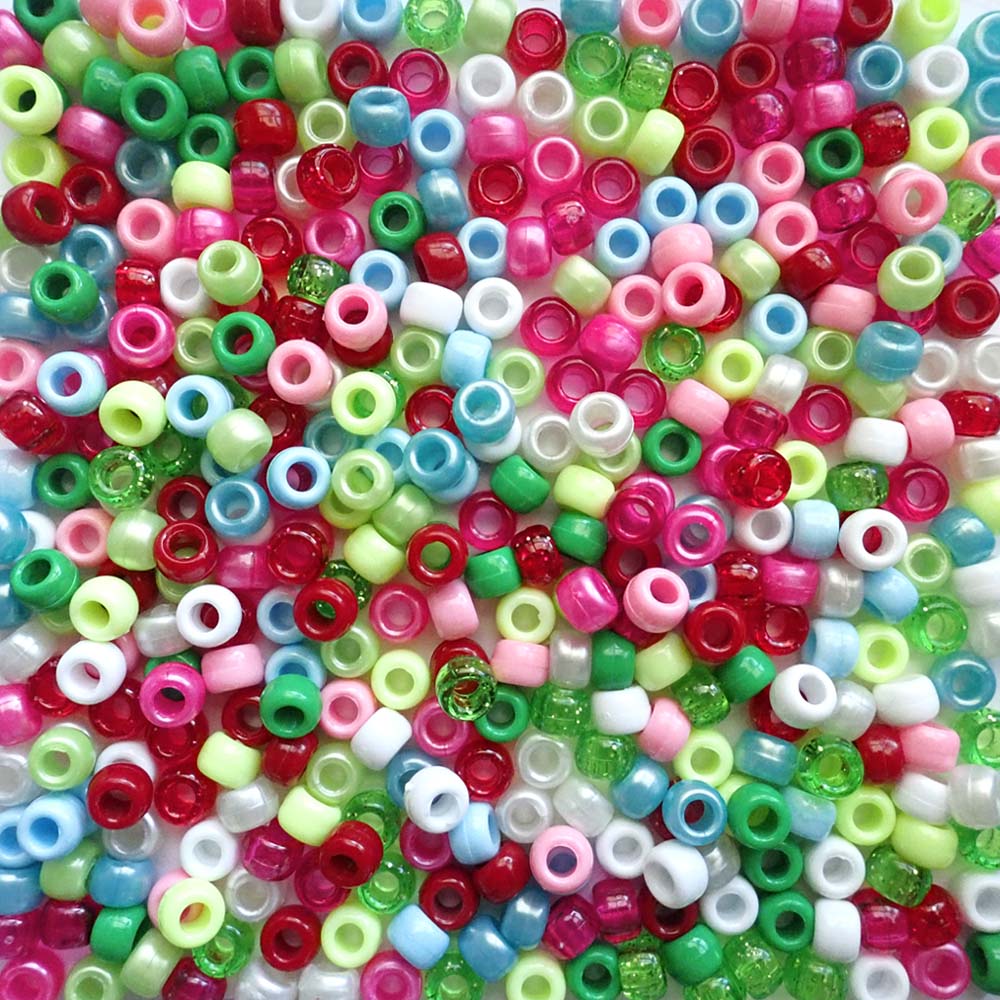 Christmas Festival Mix Plastic Pony Beads 6 x 9mm, 500 beads