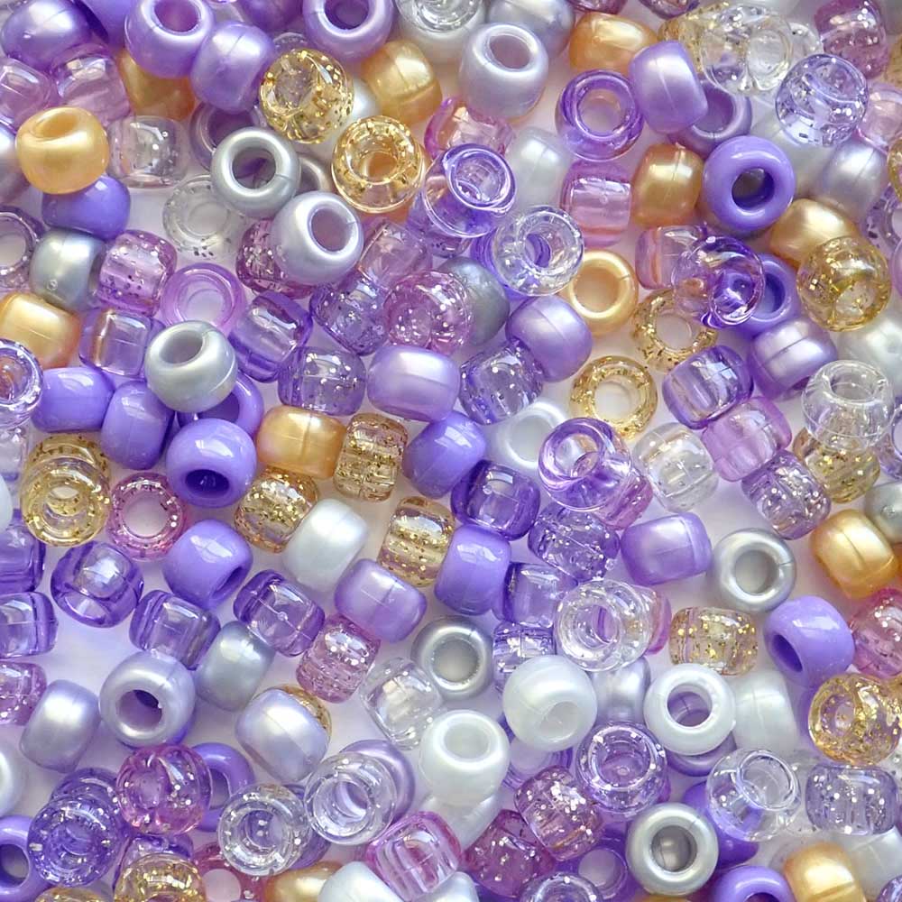 Lavender Glam Purple Mix Plastic Pony Beads 6 x 9mm, 500 beads