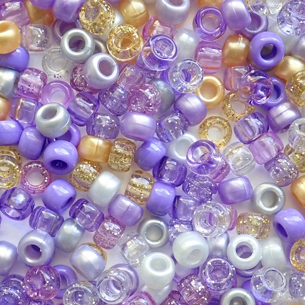 Lavender Glam Purple Mix Plastic Pony Beads 6 x 9mm, 500 beads