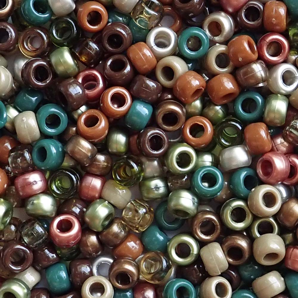 Woodland Earth Tones Mix Plastic Pony Beads, 6x9mm, 500 beads