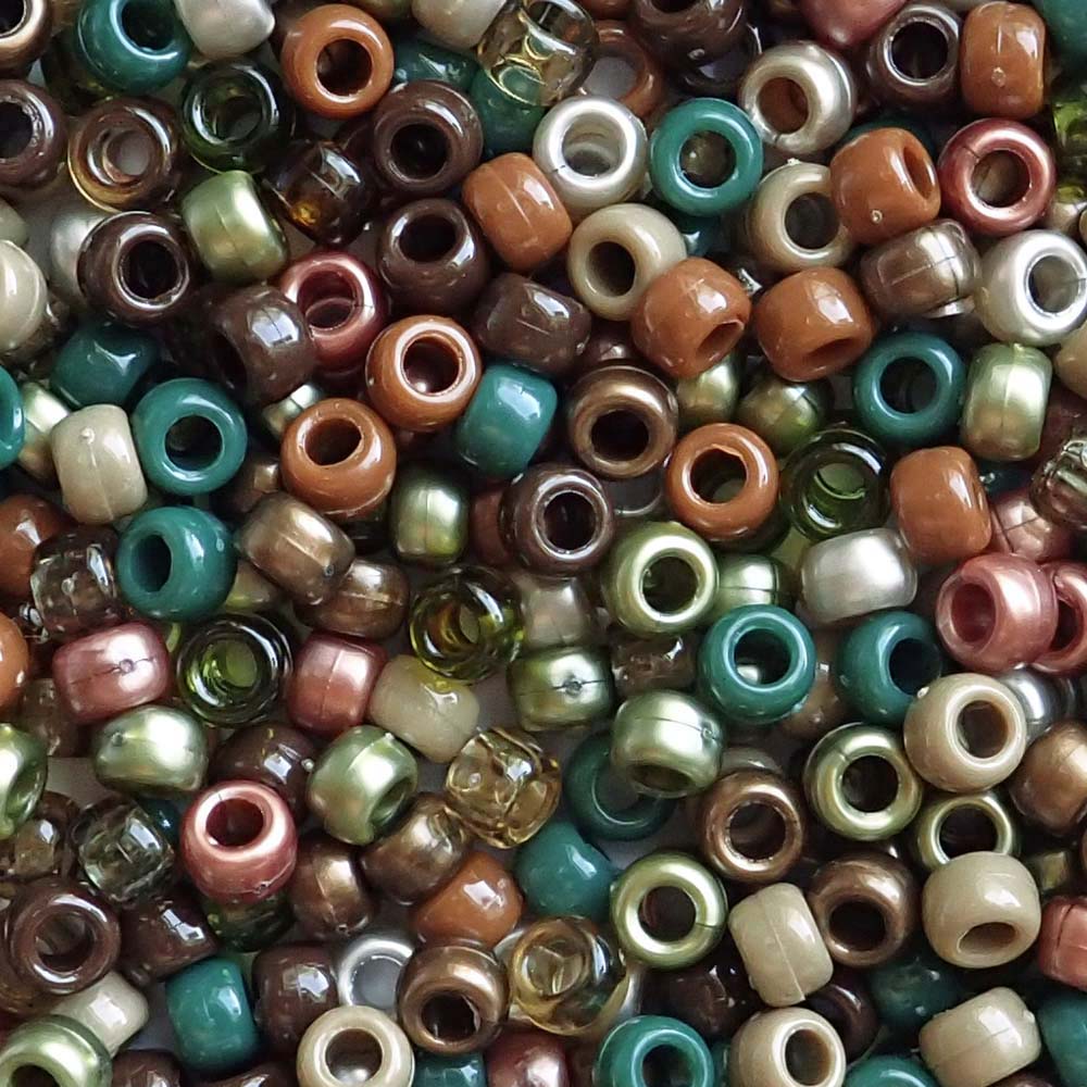 Woodland Earth Tones Mix Plastic Pony Beads, 6x9mm, 500 beads