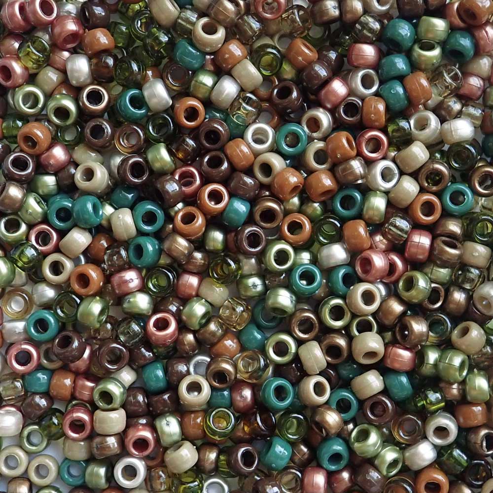 Woodland Earth Tones Mix Plastic Pony Beads, 6x9mm, 500 beads