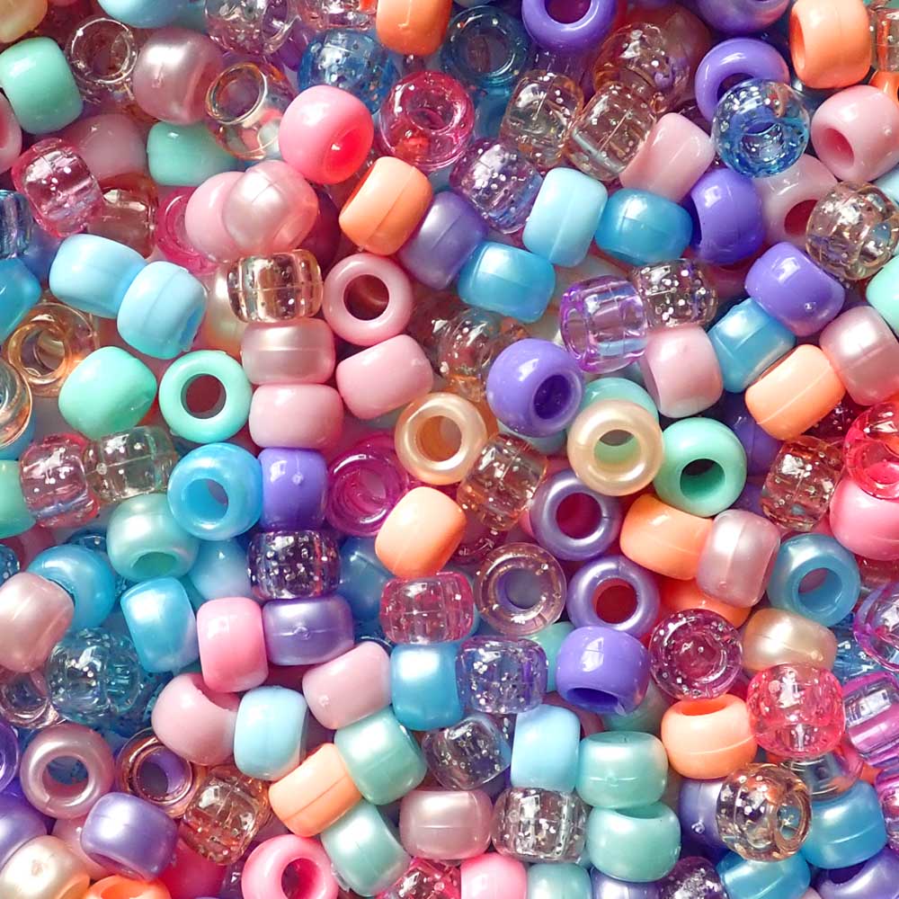 Pastel Glam Mix Plastic Pony Beads, 6x9mm, 500 beads