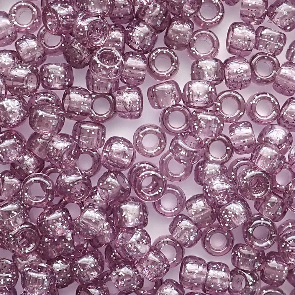 Antique Violet Purple Glitter Plastic Pony Beads. Size 6 x 9 mm. Craft Beads. Made in the USA.