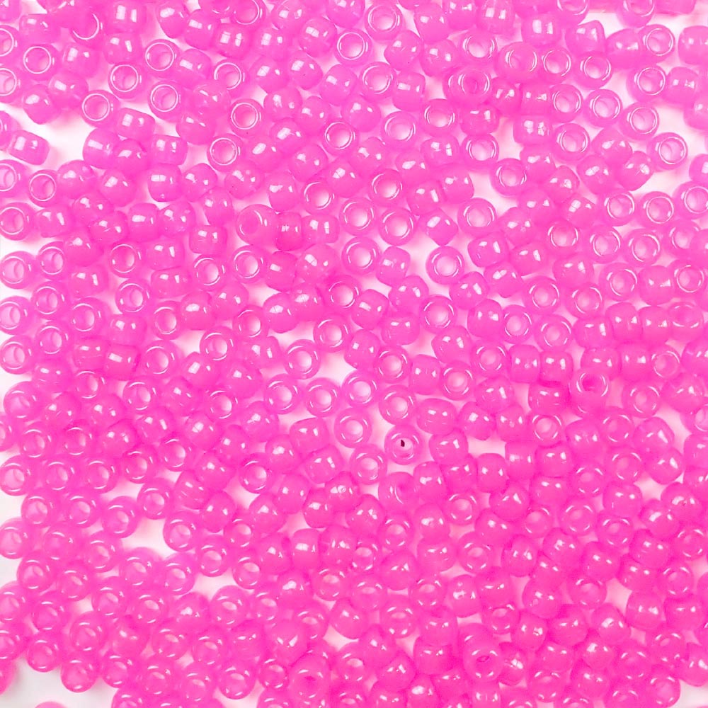 pink glow 6 x 9mm plastic pony beads in bulk bag