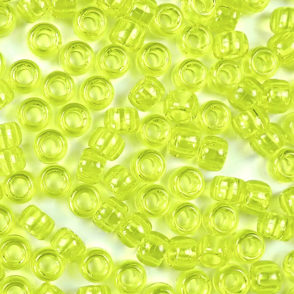 Yellow Transparent Plastic Pony Beads. Size 6 x 9 mm. Craft Beads. Made in the USA.