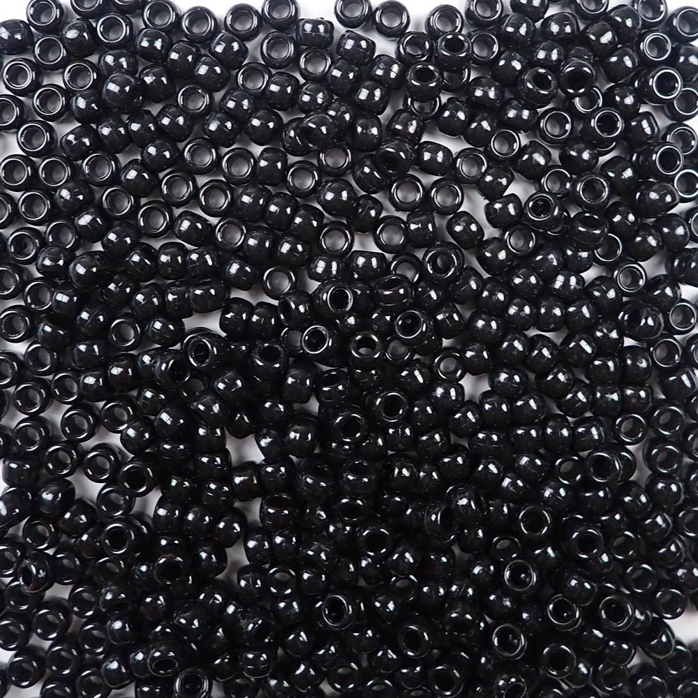 Black Plastic Pony Beads. Size 6 x 9 mm. Craft Beads. Made in the USA.