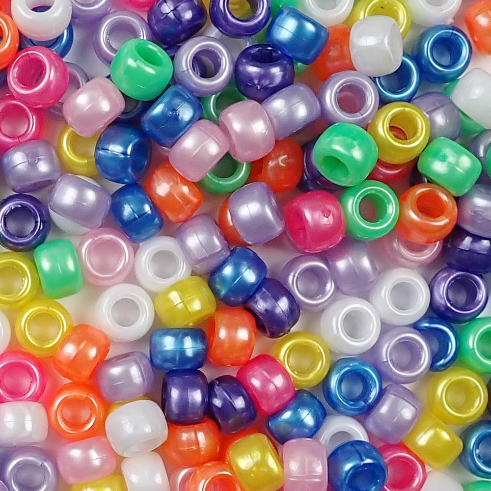 Classic Pearl Mix Plastic Pony Beads. Size 6 x 9 mm. Craft Beads. Made in the USA.