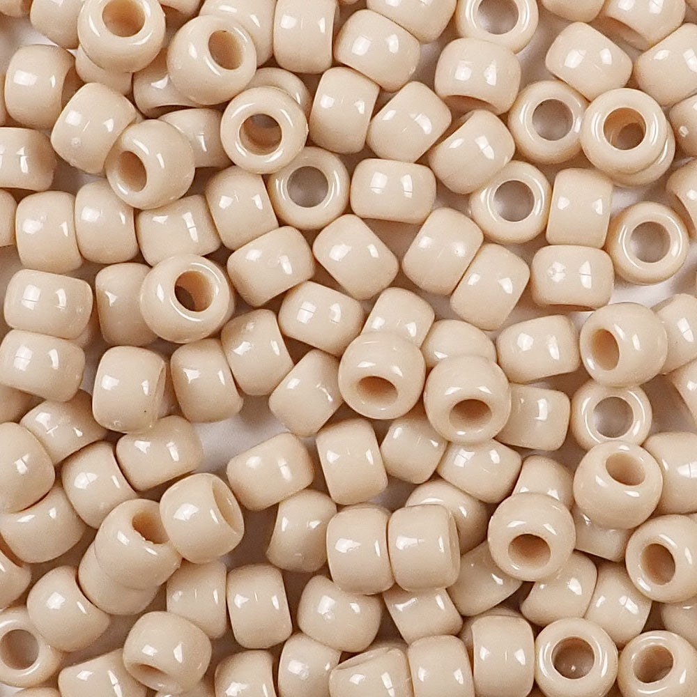 Dark Ivory Plastic Pony Beads. Size 6 x 9 mm. Craft Beads. Made in the USA.
