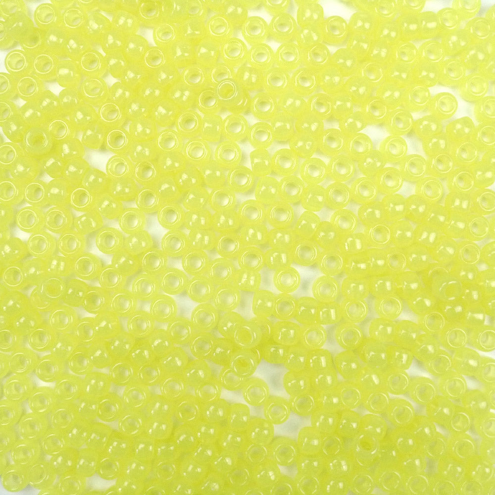 Yellow Glow Plastic Pony Beads. Size 6 x 9 mm. Craft Beads. Made in the USA.