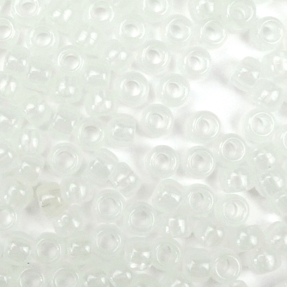 White Glow Plastic Pony Beads. Size 6 x 9 mm. Craft Beads. Made in the USA.