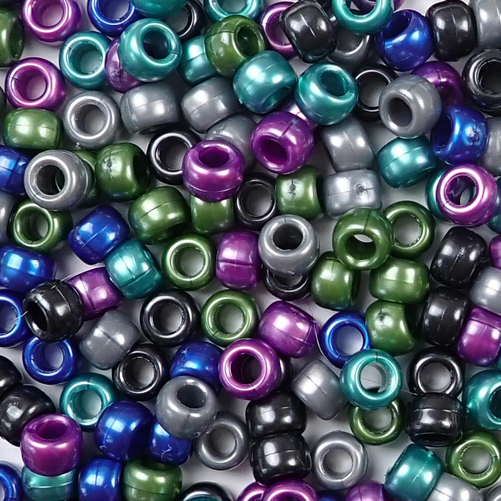 Cool Pearl Mix Plastic Pony Beads. Size 6 x 9 mm. Craft Beads. Made in the USA.
