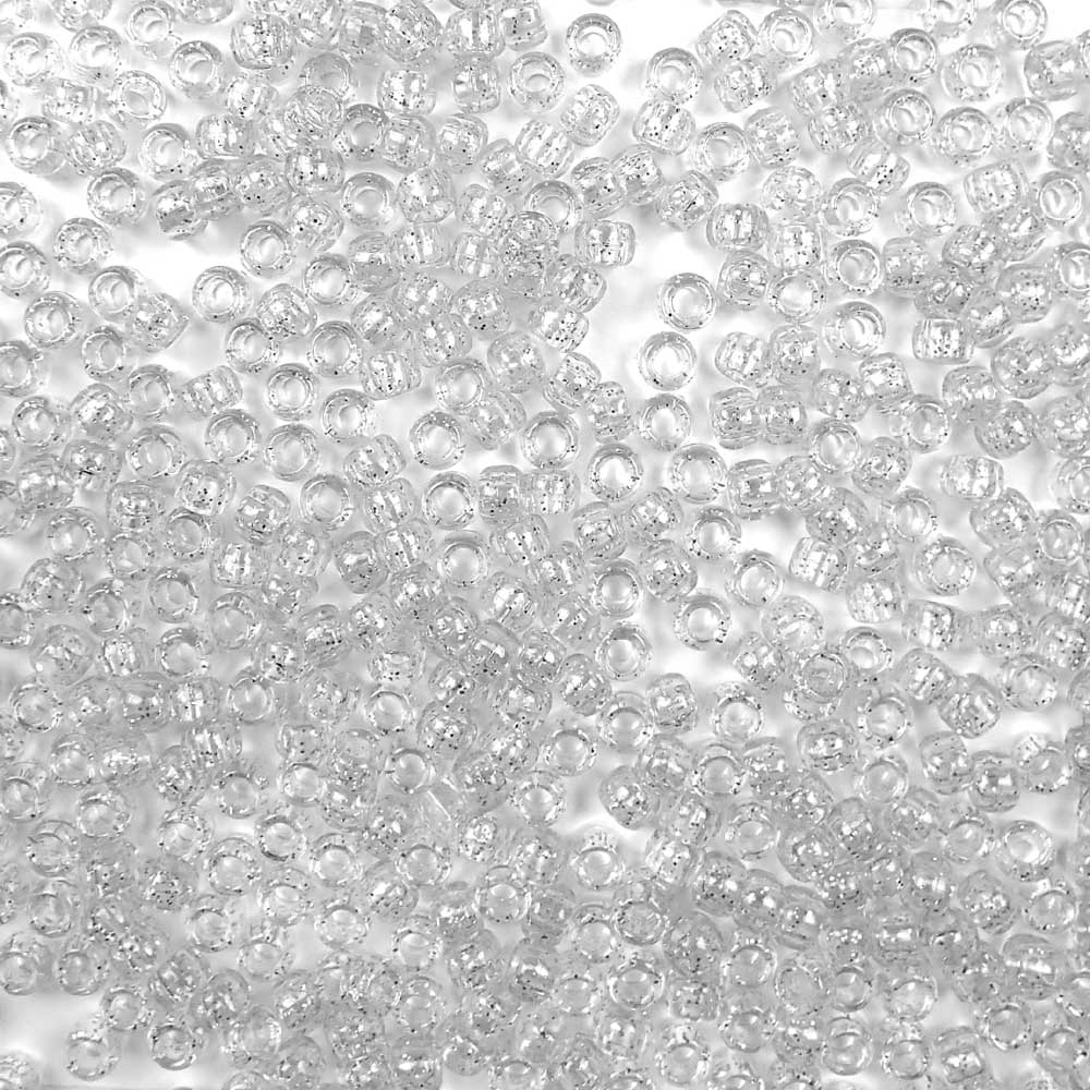 Silver Glitter Plastic Pony Beads 6 x 9mm, 500 beads