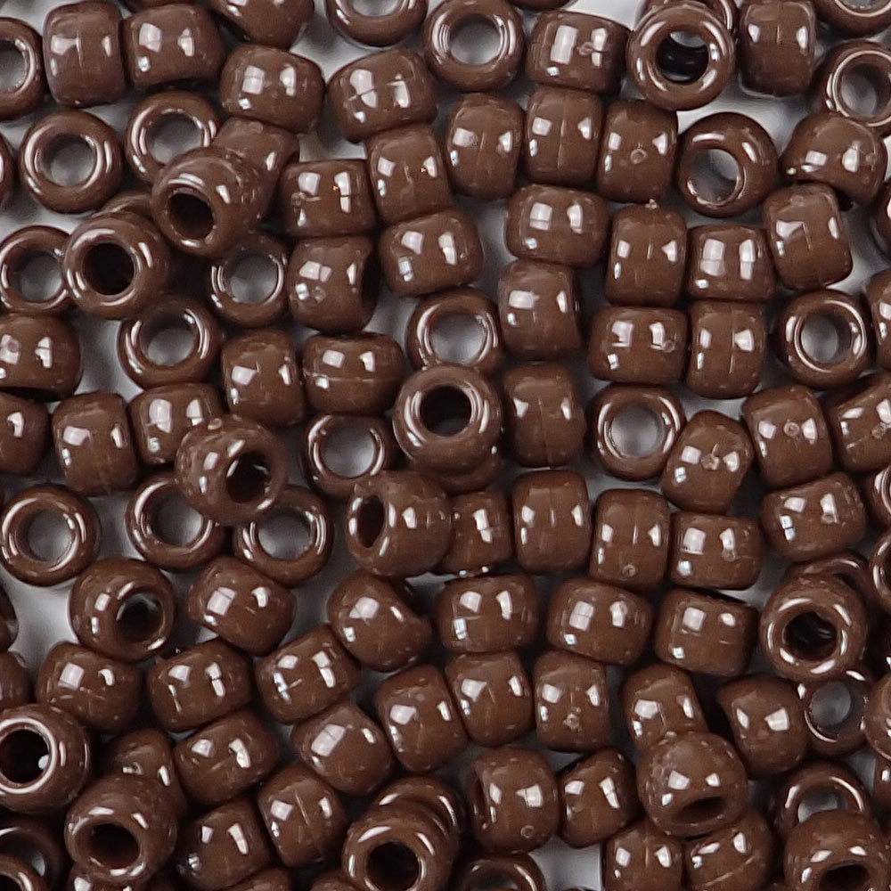 Chocolate Brown Plastic Pony Beads. Size 6 x 9 mm. Craft Beads. Made in the USA.