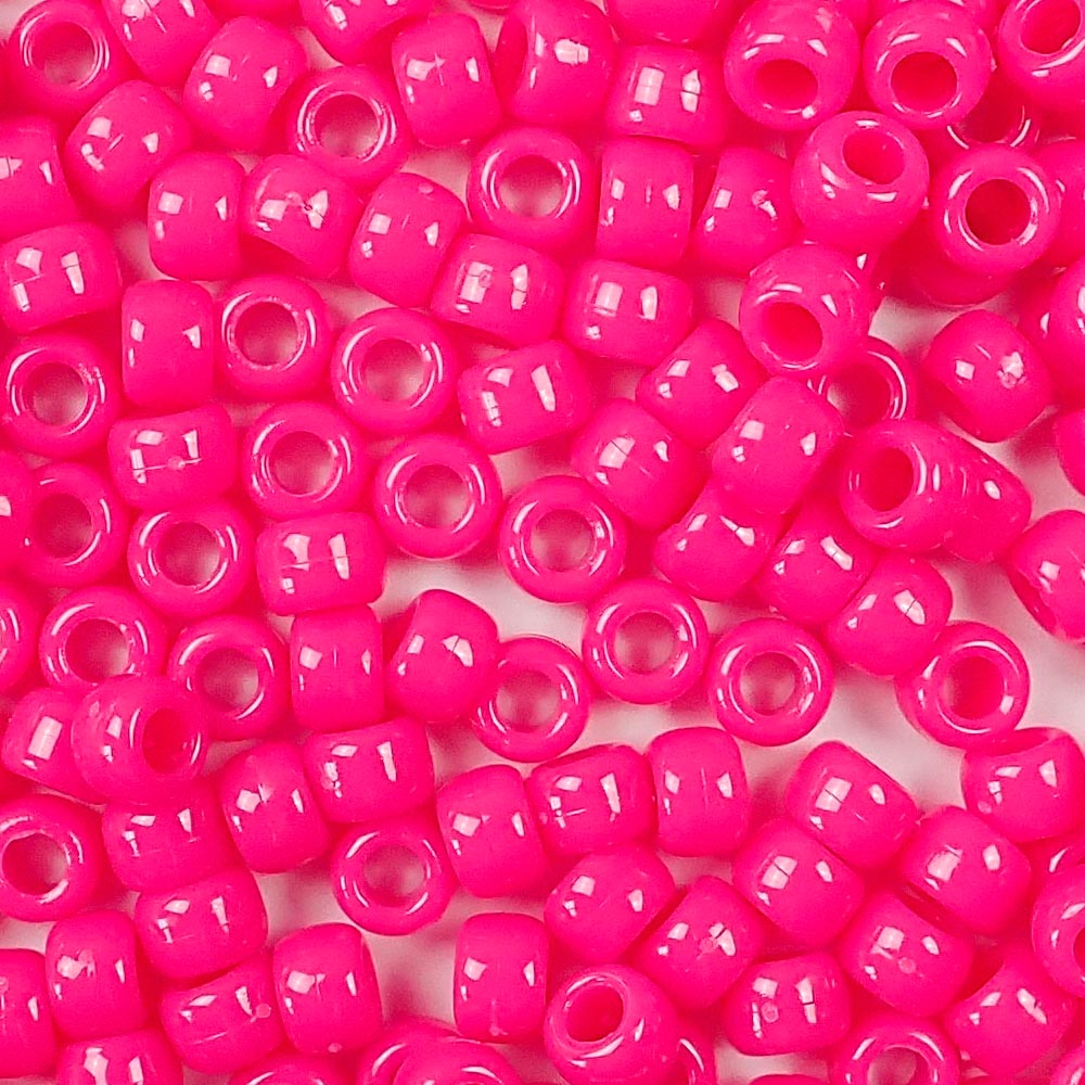 neon pink 6 x 9mm plastic pony beads