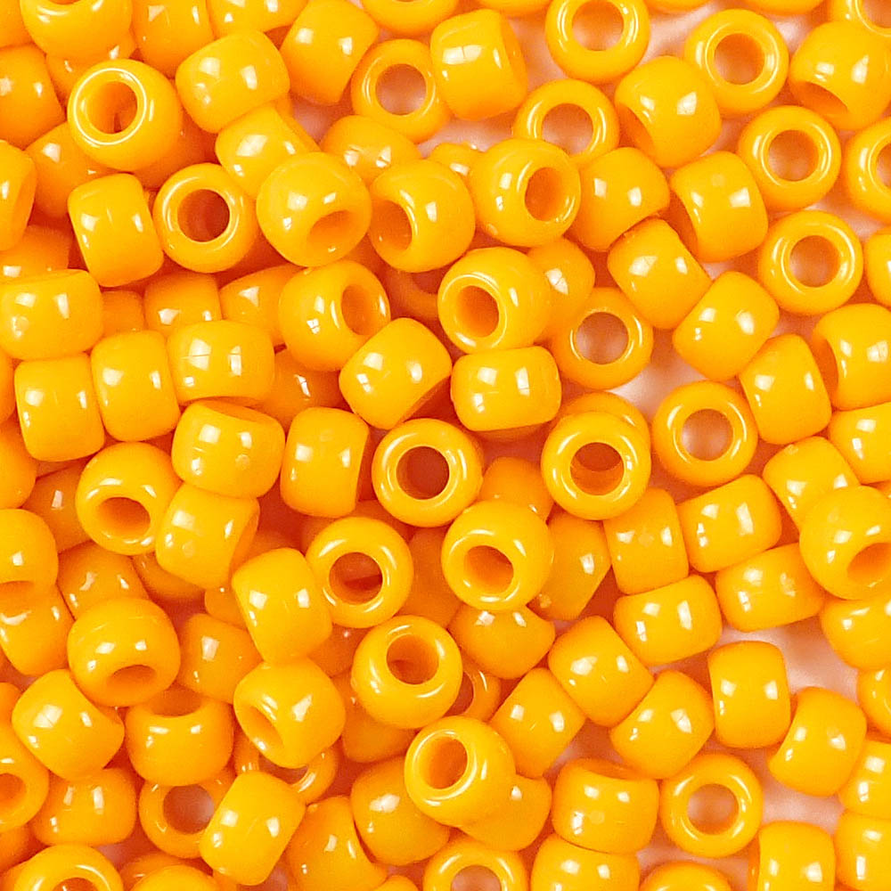 Goldenrod Yellow Orange Plastic Pony Beads. Size 6 x 9 mm. Craft Beads. Made in the USA.