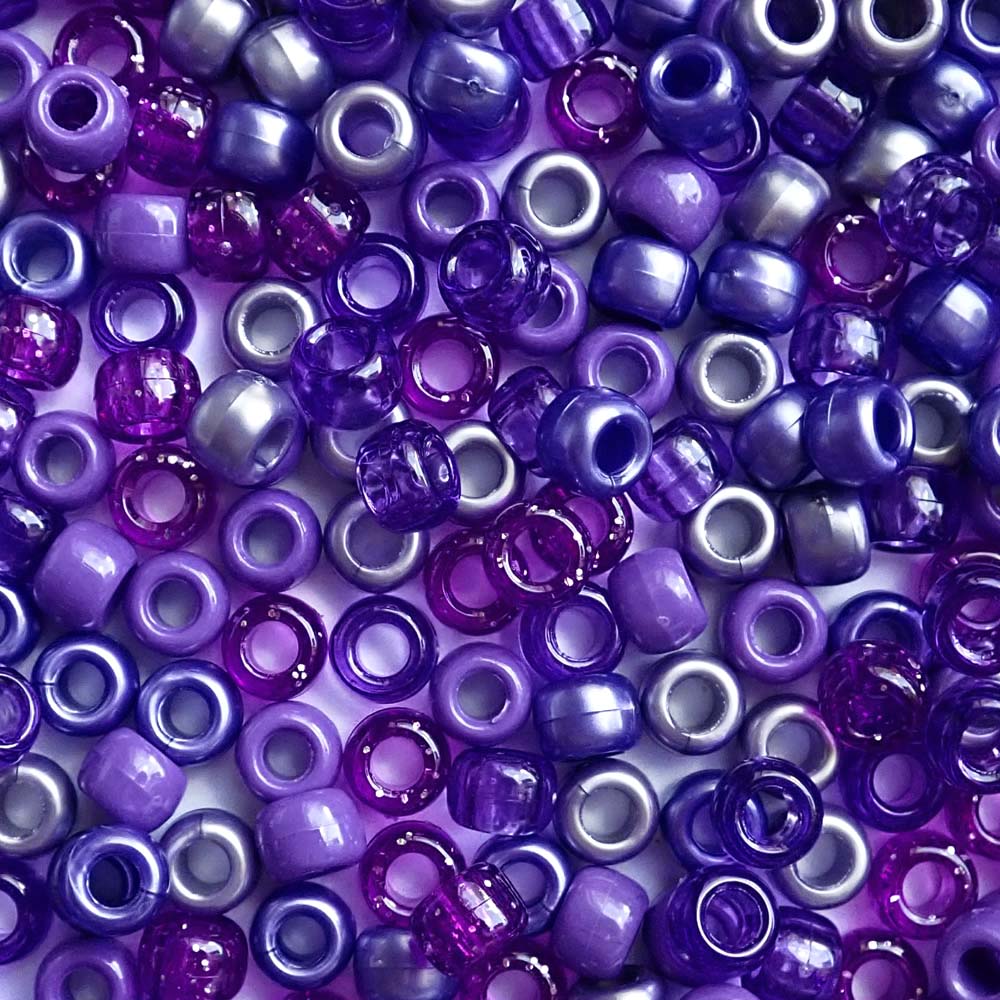 mix of purple colors of 6 x 9mm plastic pony beads