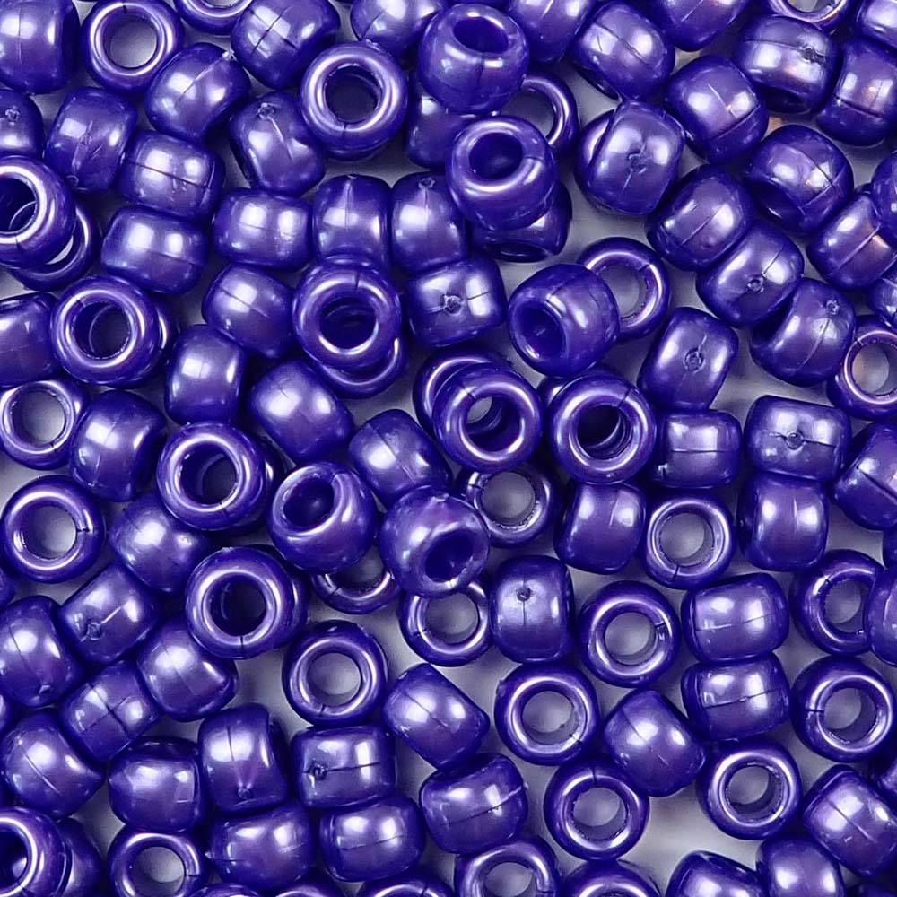 Dark Purple Pearl Plastic Pony Beads. Size 6 x 9 mm. Craft Beads. Made in the USA.