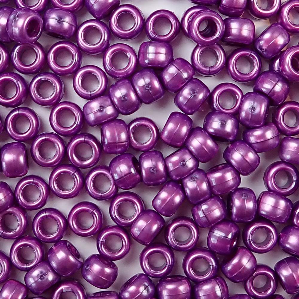 Violet Purple Pearl Plastic Pony Beads. Size 6 x 9 mm. Craft Beads. Made in the USA.