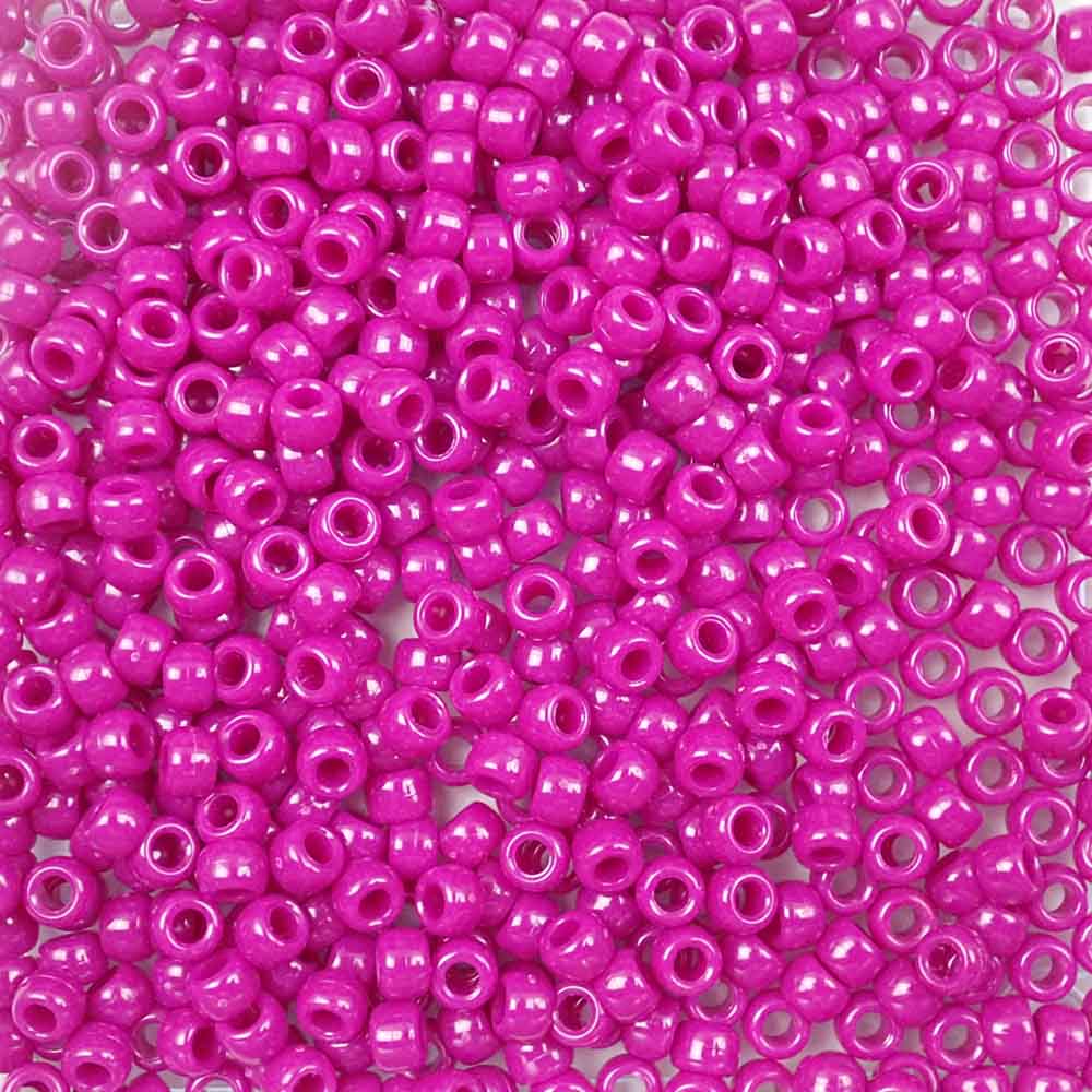 6 x 9mm plastic pony beads in a dark mulberry pink