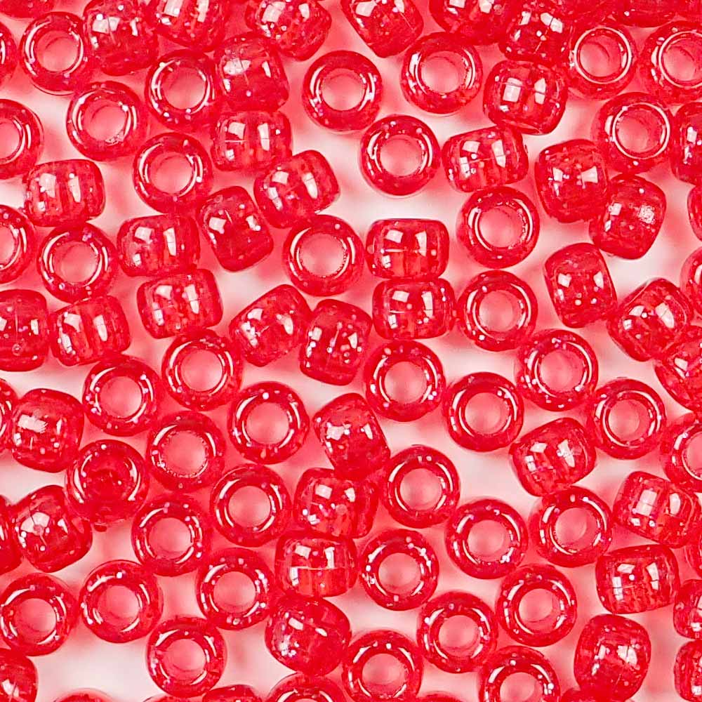 ruby red glitter 6 x 9mm plastic pony beads in bulk
