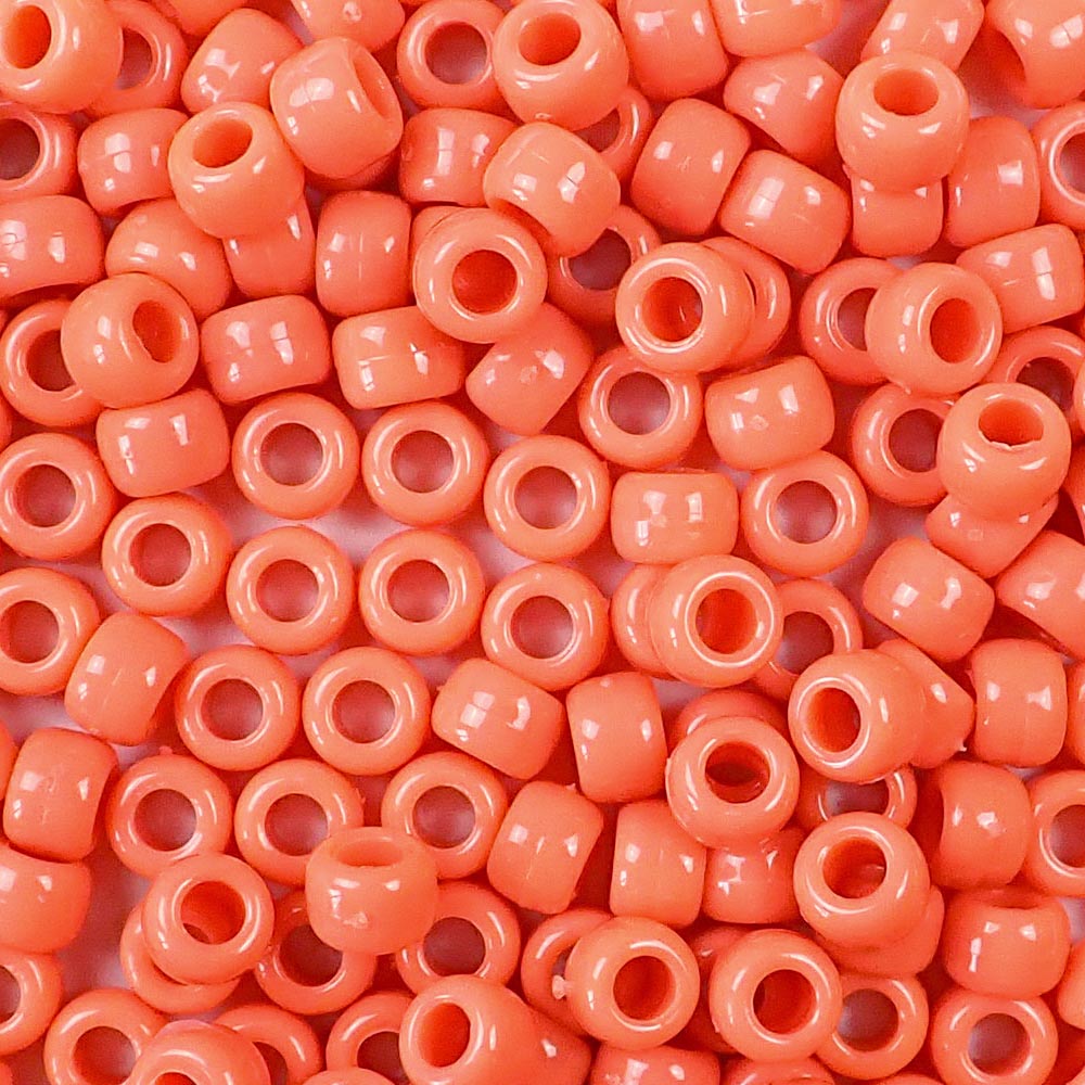 Coral Plastic Pony Beads. Size 6 x 9 mm. Craft Beads. Made in the USA.