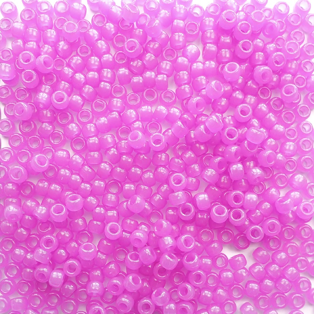 Light Purple Glow Plastic Pony Beads 6 x 9mm, 500 beads