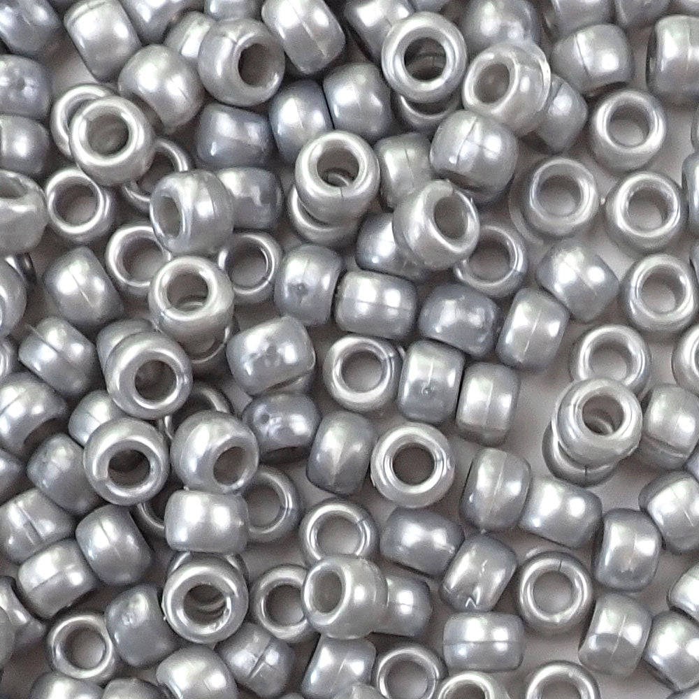 Medium Silver Gray Pearl Plastic Pony Beads 6 x 9mm, 500 beads