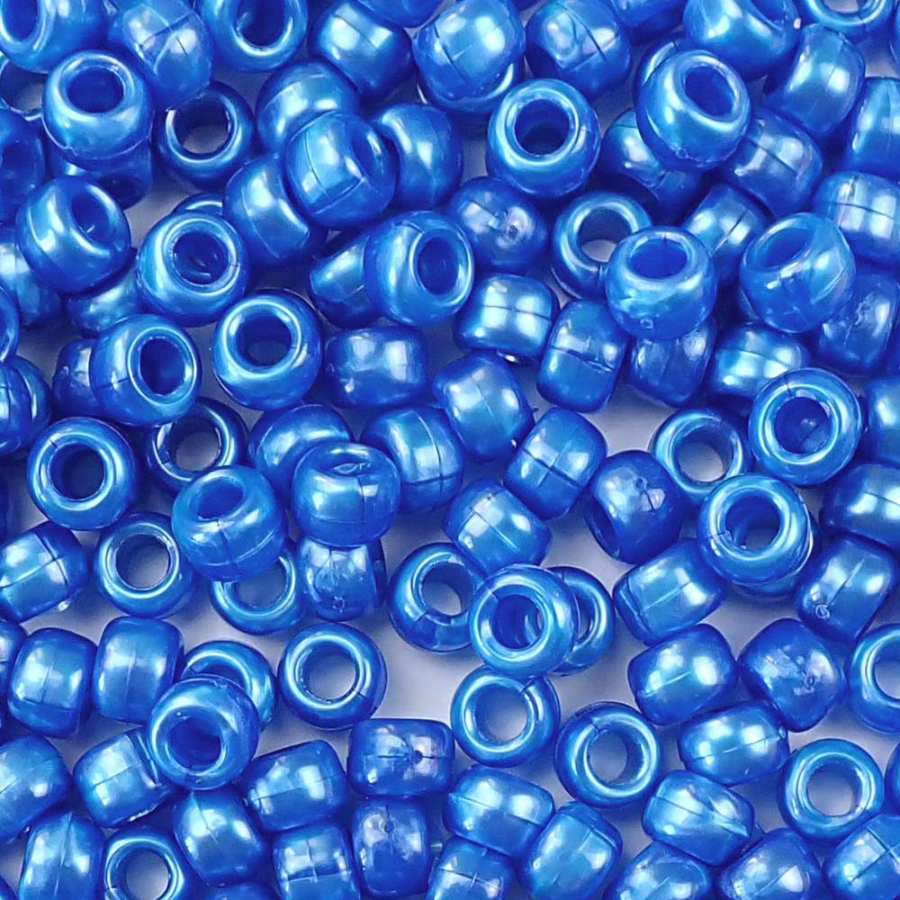 Dark Blue Pearl Plastic Pony Beads. Size 6 x 9 mm. Craft Beads. Made in the USA.