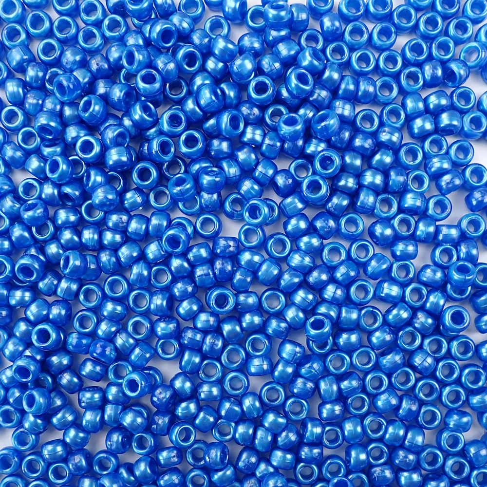 Dark Blue Pearl Plastic Pony Beads. Size 6 x 9 mm. Craft Beads. Made in the USA.
