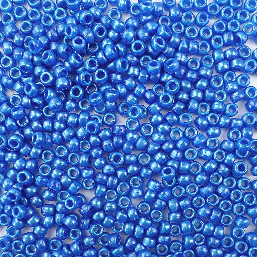 Dark Blue Pearl Plastic Pony Beads. Size 6 x 9 mm. Craft Beads. Made in the USA.