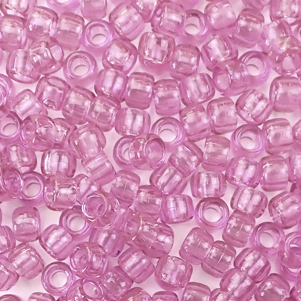 Light Amethyst Purple Plastic Pony Beads. Size 6 x 9 mm. Craft Beads. Made in the USA.