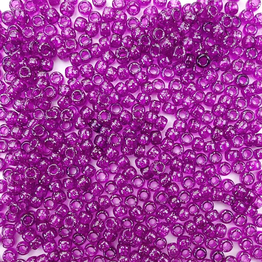 Dark Purple Glitter Plastic Pony Beads. Size 6 x 9 mm. Craft Beads. Made in the USA.