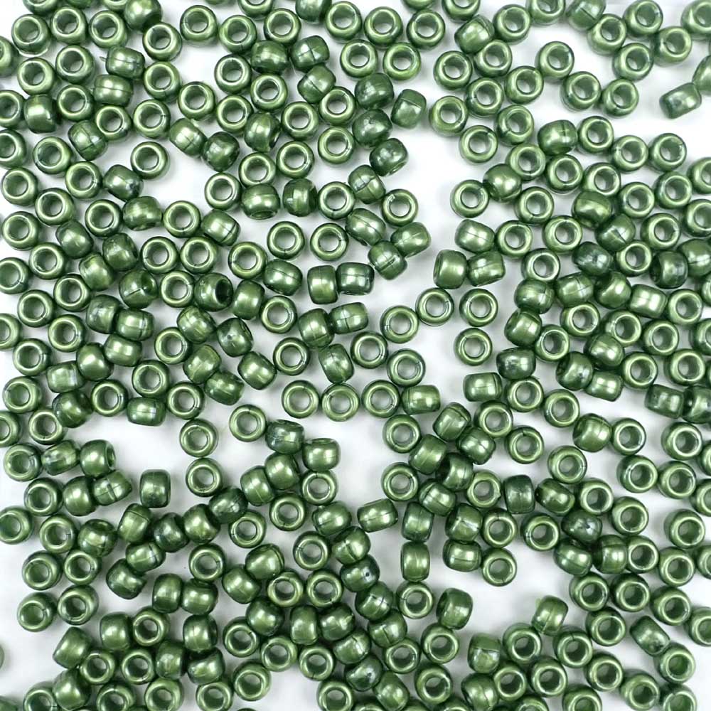 Jade Green Pearl Plastic Pony Beads. Size 6 x 9 mm. Craft Beads. Made in the USA.