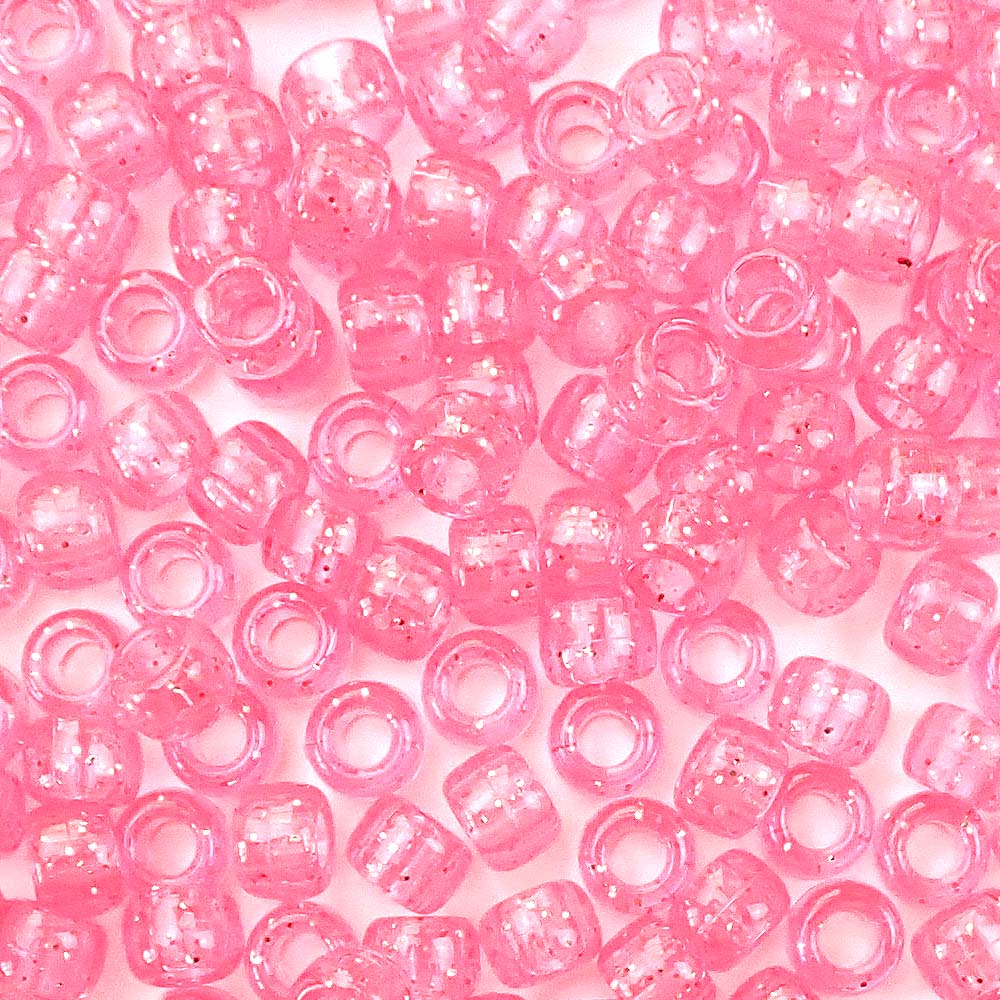 pink glitter 6 x 9mm plastic pony beads in bulk