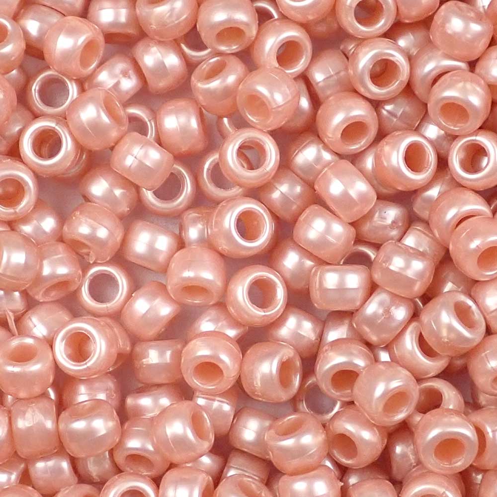Peach Pearl Plastic Pony Beads 6 x 9mm, 500 beads
