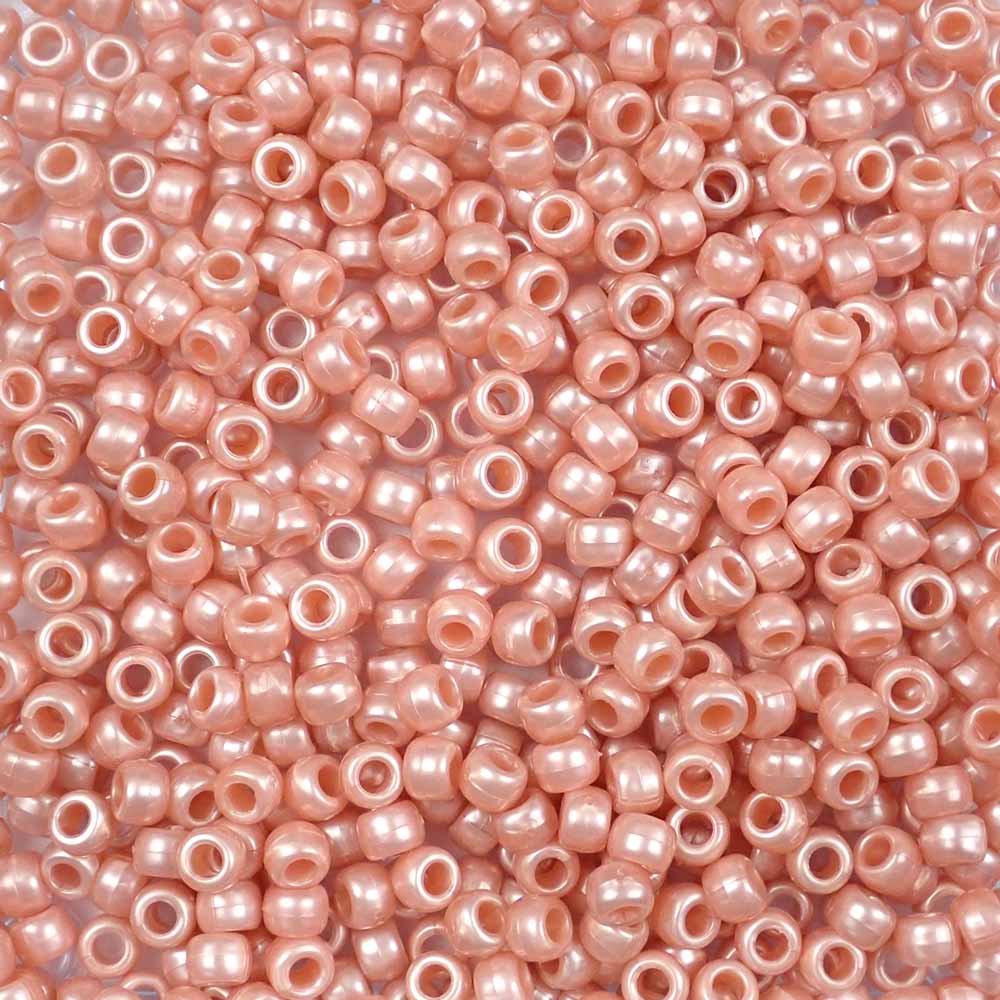 Peach Pearl Plastic Pony Beads 6 x 9mm, 500 beads