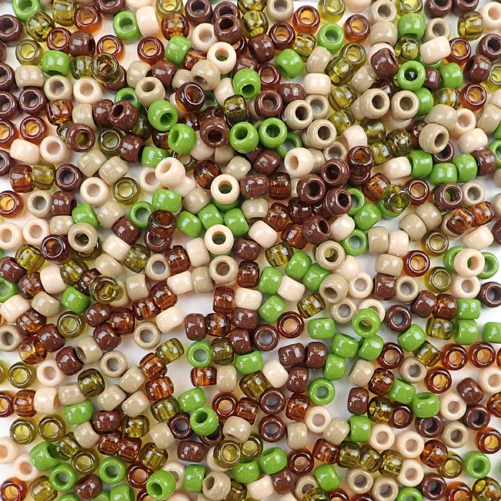 Camouflage Mix Plastic Pony Beads. Size 6 x 9 mm. Craft Beads. Made in the USA.