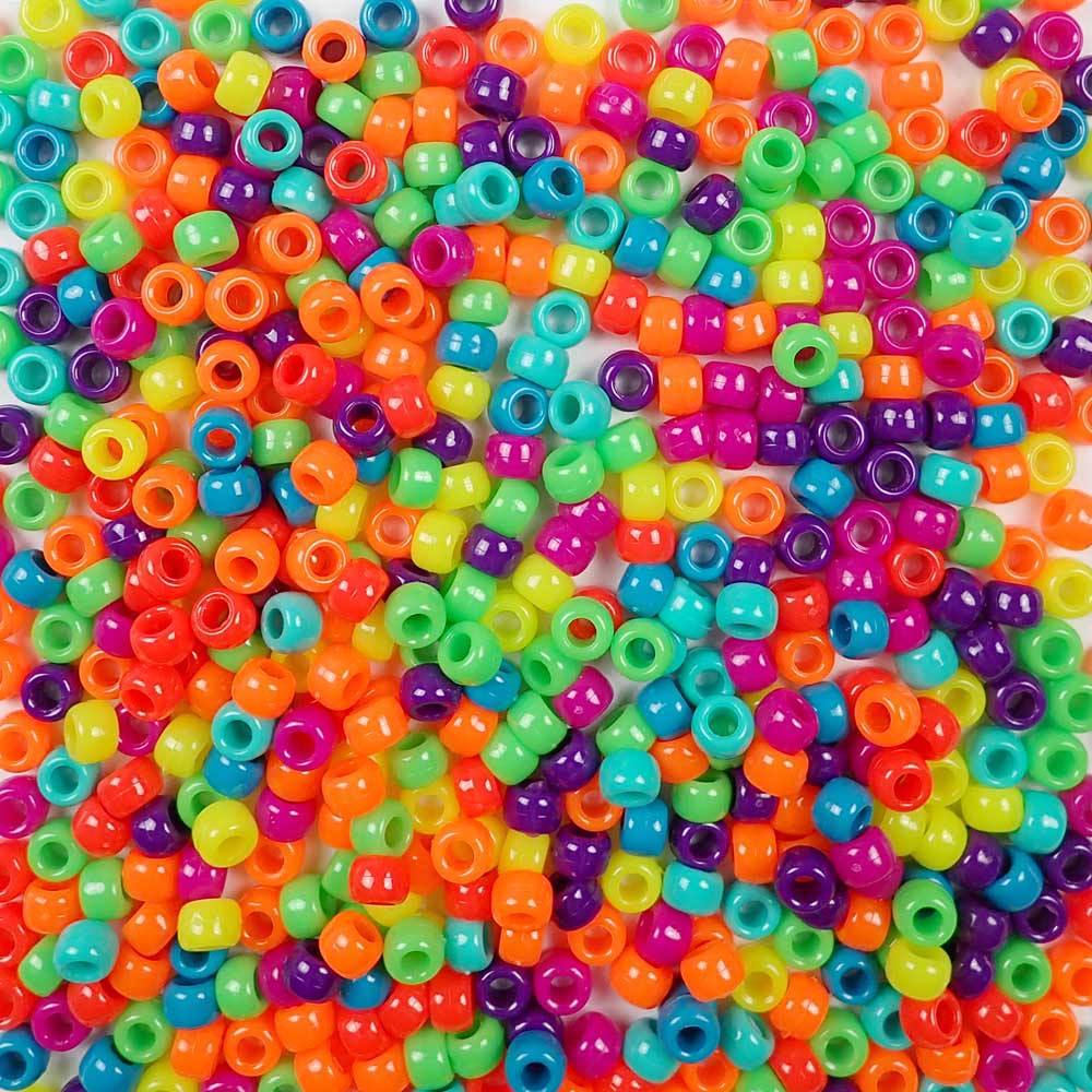 Bold & Bright Mix Plastic Pony Beads. Size 6 x 9 mm. Craft Beads. Made in the USA.