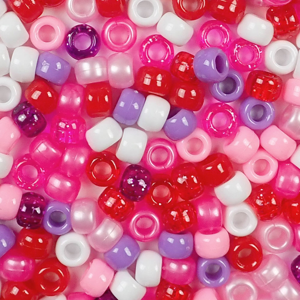 6 x 9mm Plastic Pony Beads in Valentine's Day Colors