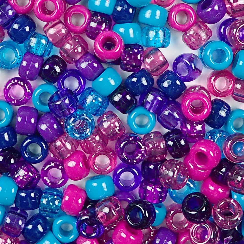 Dark Berry Plastic Pony Beads. Size 6 x 9 mm. Craft Beads. Made in the USA.