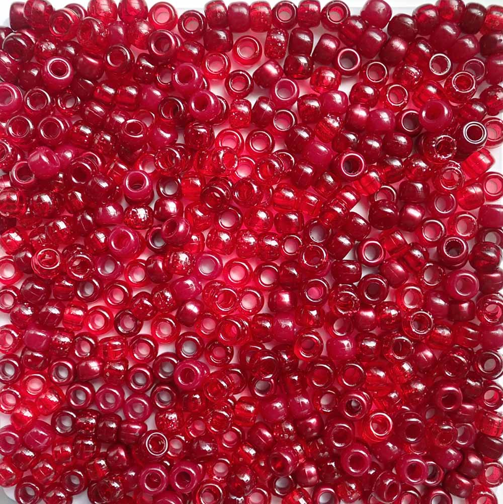 6 x 9mm plastic pony beads in berry inspired red and dark red colors