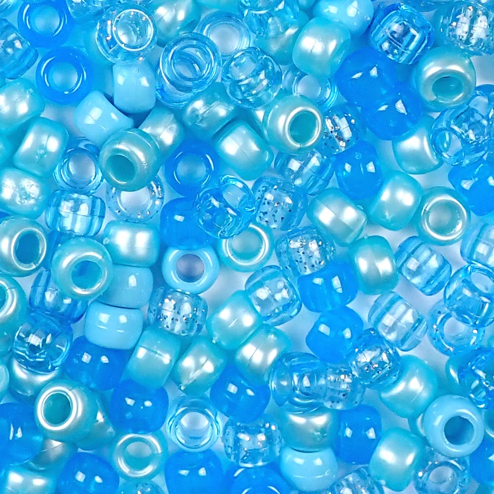 Light Blue Mix Plastic Pony Beads. Size 6 x 9 mm. Craft Beads. Made in the USA.